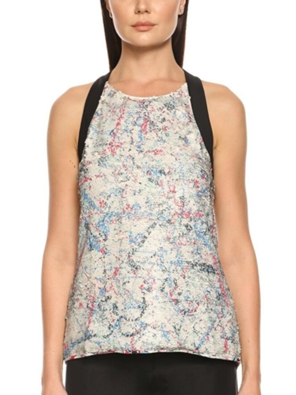 Sachin + Babi Flip Sequin Halter Top Sleeveless Cut Out Multicolored Size 2